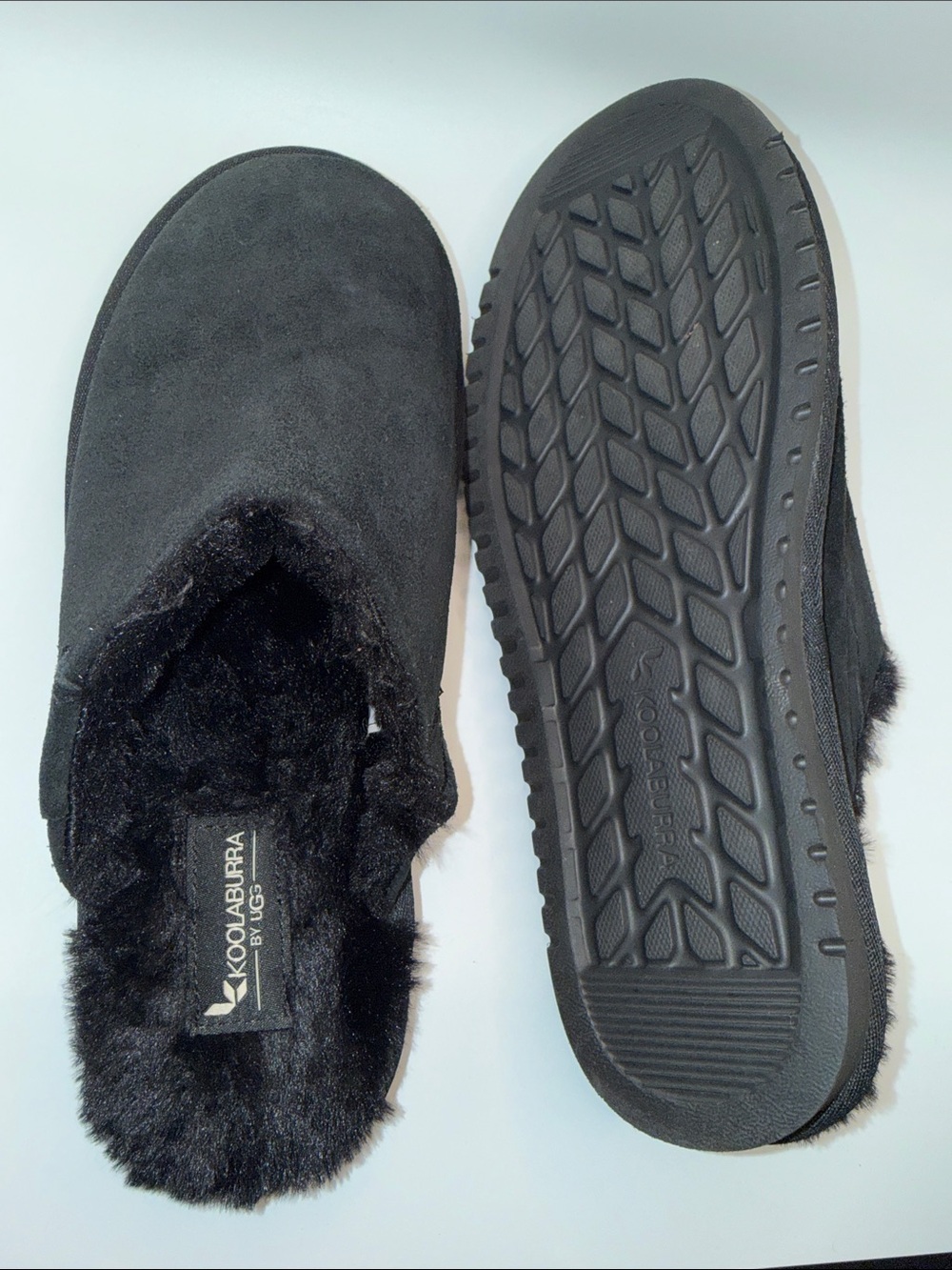 Woman’s Koolaburra Black Suede Faux-Fur Slip-On Slippers size 10